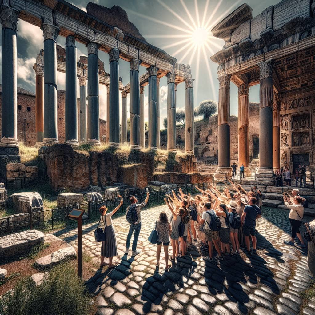 Unlocking Secrets: The Thrill of Exploring Ancient Ruins Worldwide 2 Exploring ancient ruins with tourists and guide.