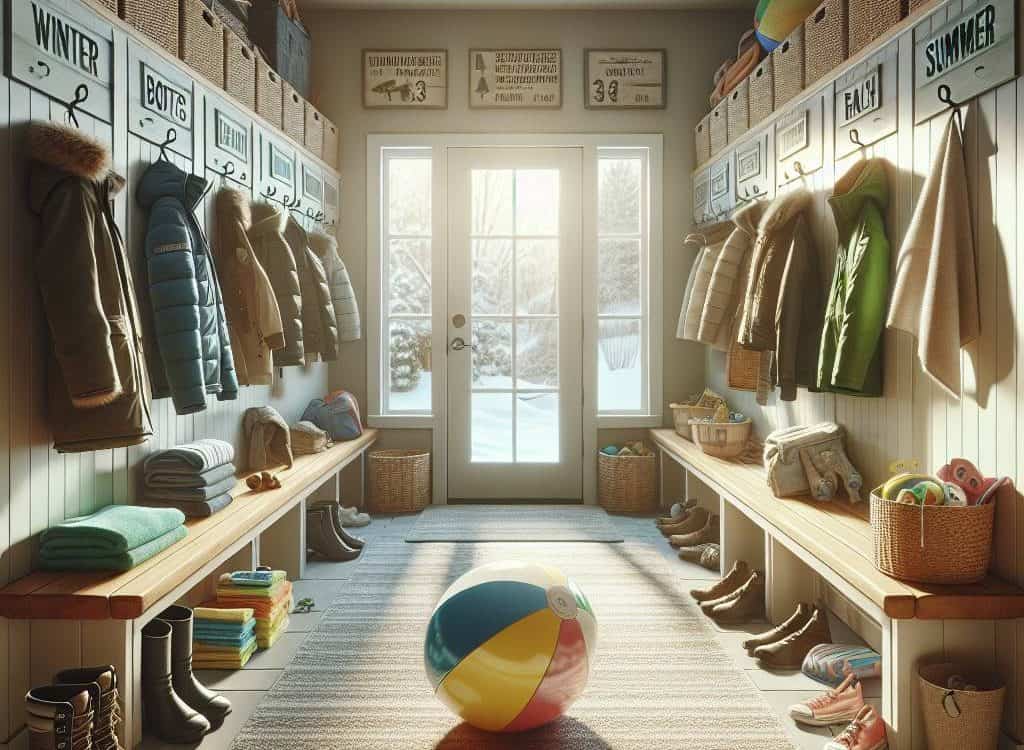 featured organizing seasonal gear in the mudroom
