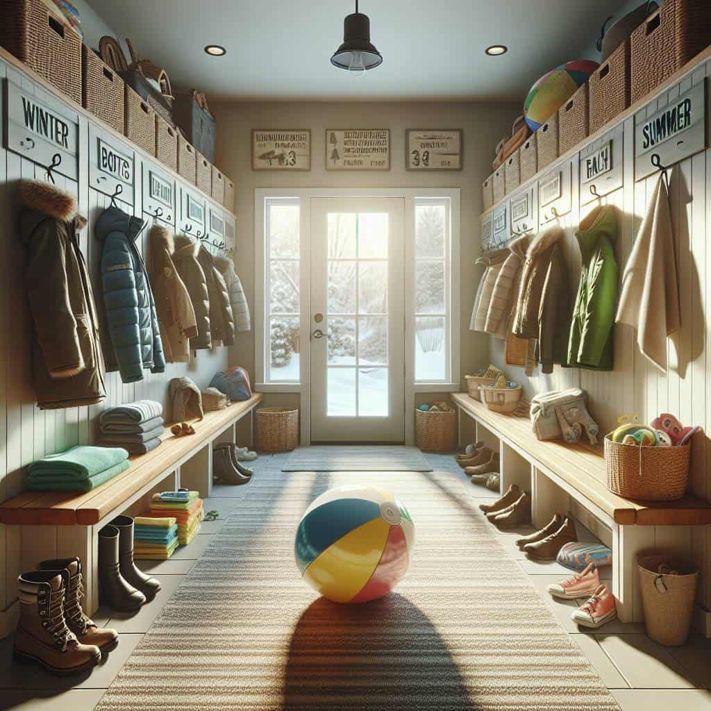 Unlock Your Mudroom Magic: Smart Tips for Seasonal Gear Organization 2 Organizing seasonal gear in the mudroom efficiently.
